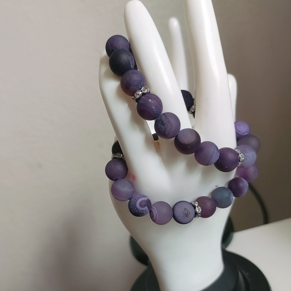2....#bracelet for women beautiful purple dyed agate stone 10mm high quality